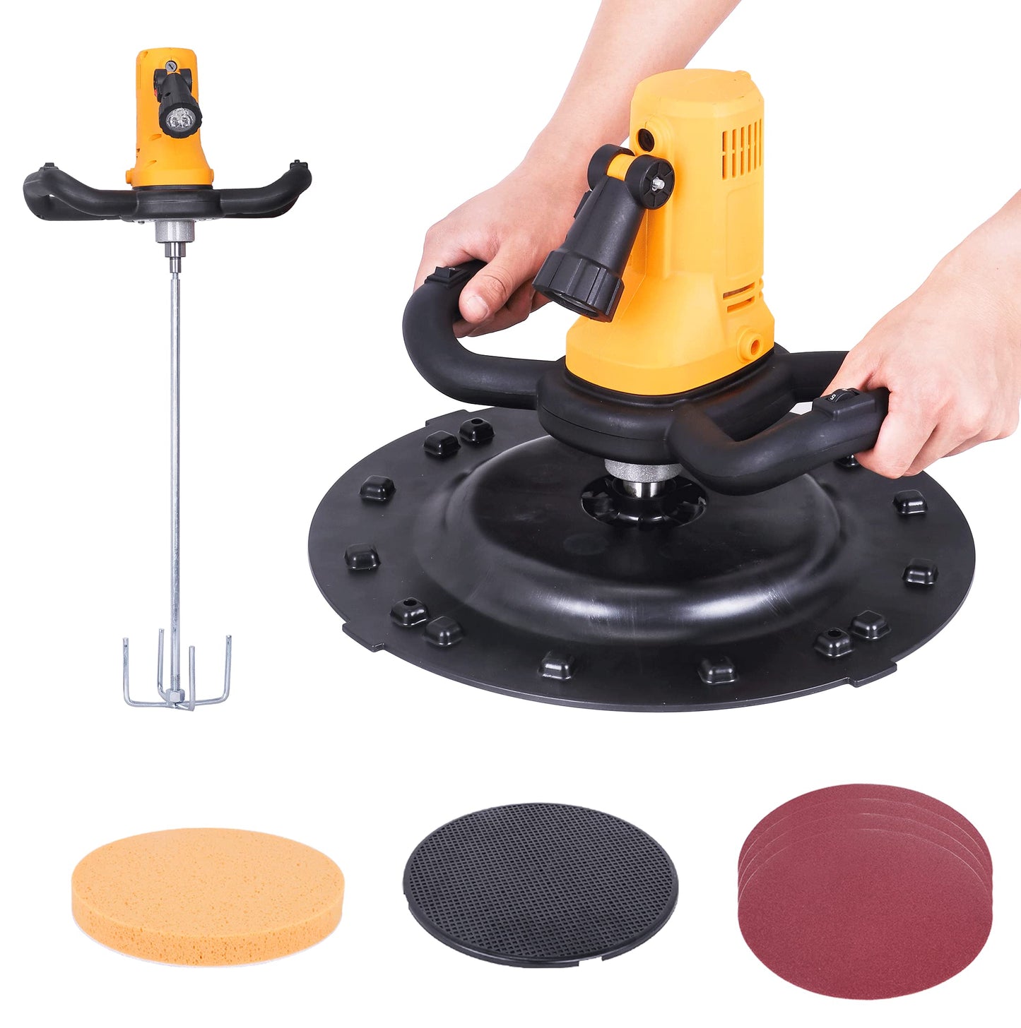 Concrete Trowel with Mixing Rod, Concrete Mixer, 80-200RPM 1680W Electric Plaster Mortar Cement Putty Trowel, Wall Smoothing Polishing Machine