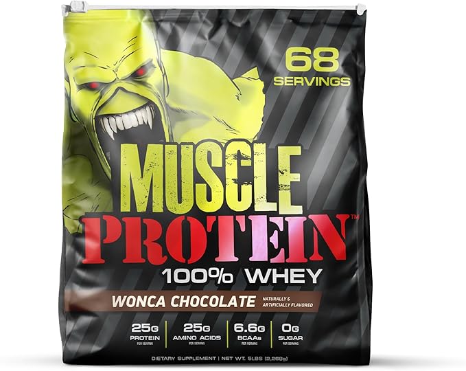 Muscle Protein Whey Powder [5 lbs/Pack of 1]??Cold Filtered, 25g Pure Protein, 6.6g BCAAs (Packaging May Vary) (5LB, Chocolate)