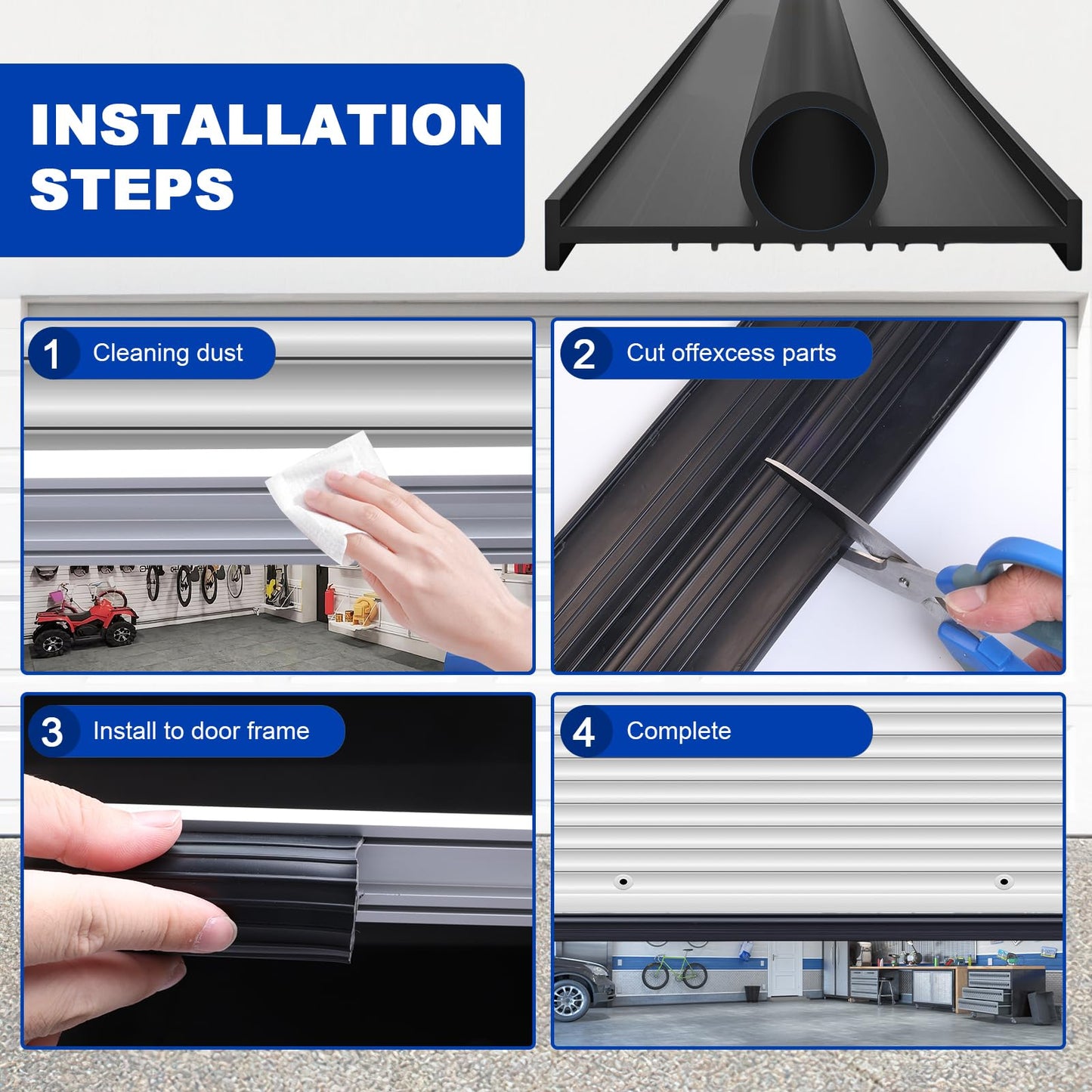 DGSL Garage Door Seals Bottom Rubber Weather Stripping Kit Seal Strip Replacement, Weatherproof Threshold Buffering Sealing Rubber 5/16 Inch T Ends (10 FT, Black, U+O & Aluminum Tracks)
