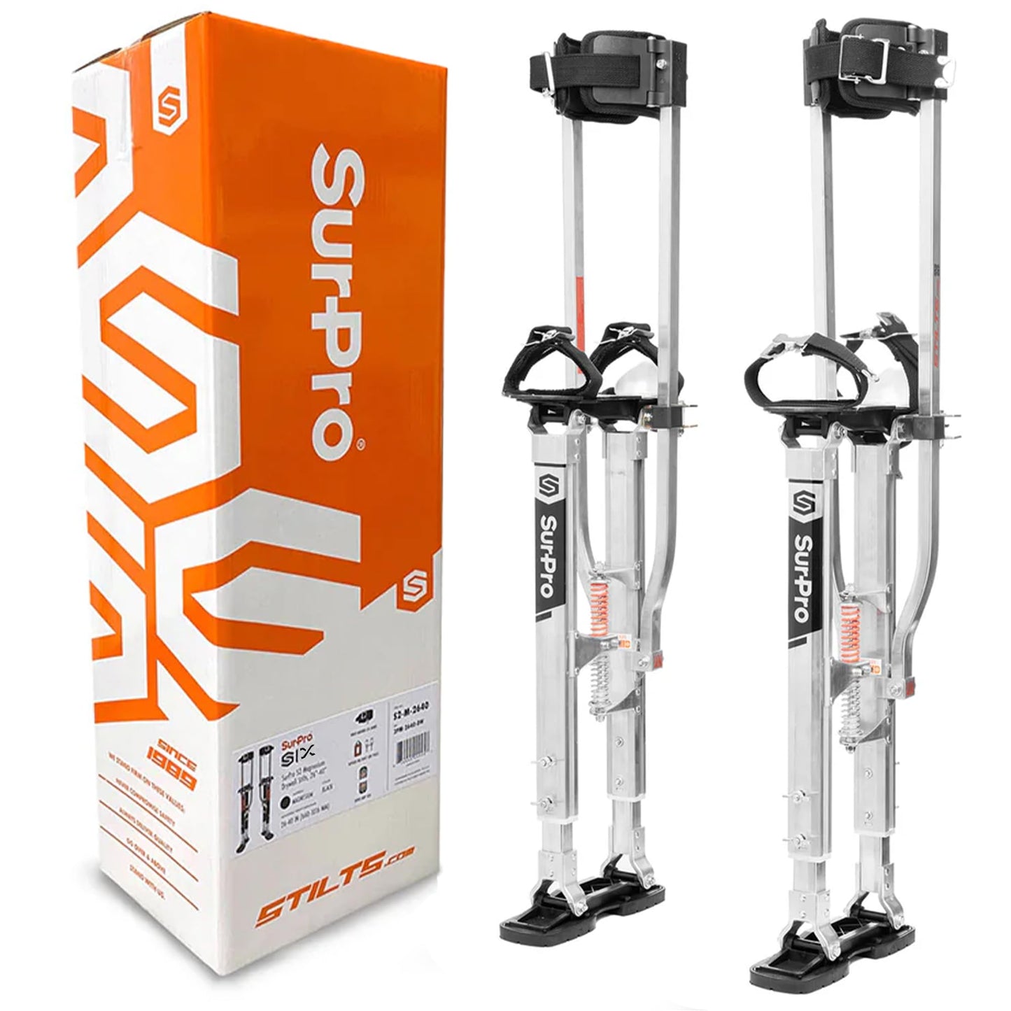 SurPro Double-Sided Drywall Stilts, Aluminum Base, 20” - 30” Height, QuadLock Contractor-Grade Stilts (S2-A-2030) for Drywallers, Painters, Ceiling Work, Stilts Drywall