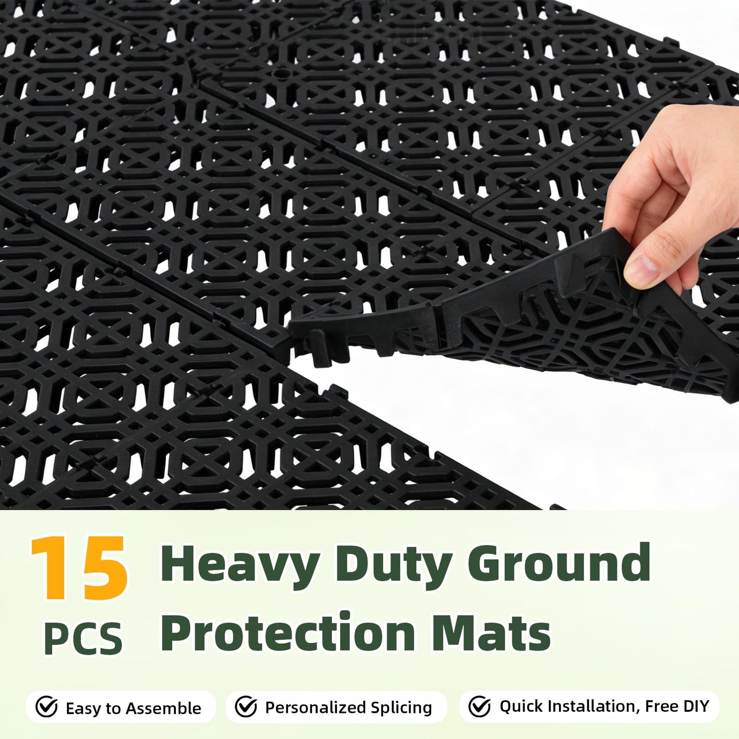 15PCS 15.7 x 15.7in Heavy Duty Ground Protection Mats Drive on Lawn Grates Grid Parking Pavers,Drain Interlocking Non-Slip Floor Mat,6613 lb Load for Gravel Grid Rv Parking Pad Permeable Pavers-Black