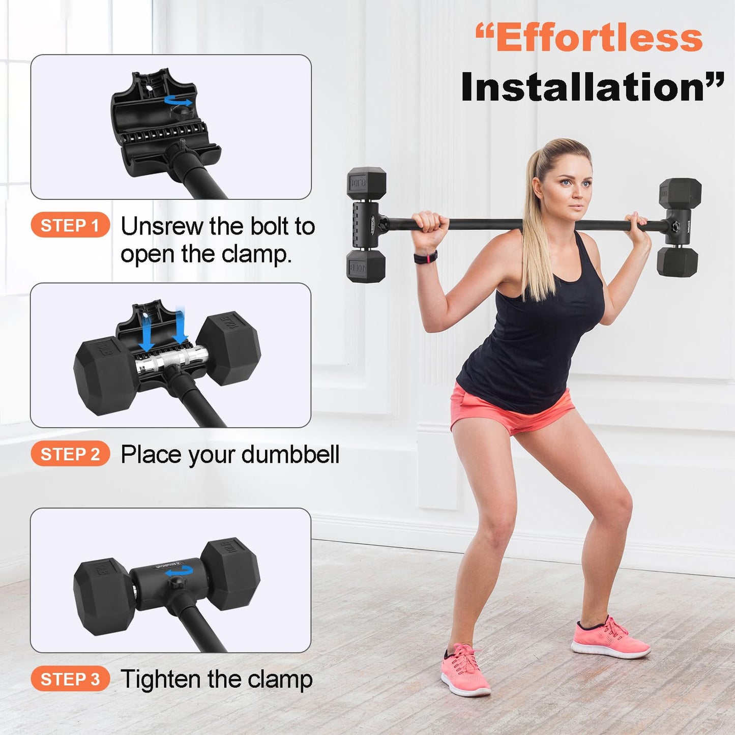 AltitudeCraft Dumbbell to Barbell Converter, Transform Dumbbells to Barbell Bar, Dumbbell Barbell Converter for Home Gym, Adjustable to 200 lb Capacity