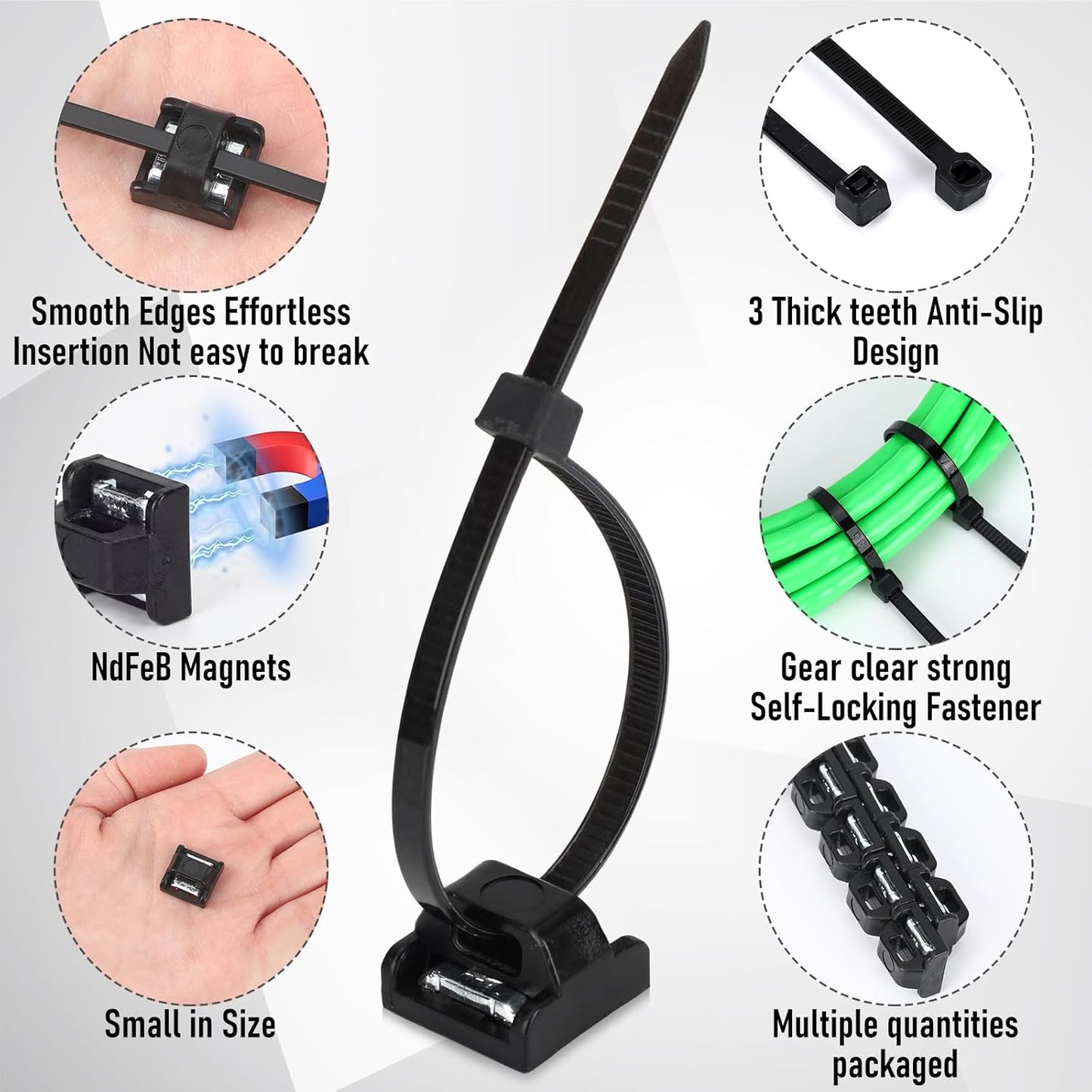 Ribbonlic 25 Sets Mini Magnetic Cable Tie Mount Magnetic Zip Tie Mount Base Multipurpose Wire Cable Holder Wire Clips