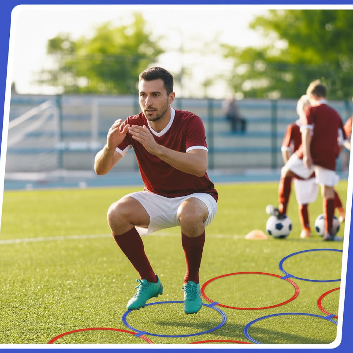 Shappy 50 Pcs Agility Rings with Storage Bags 15 Inch Agility Exercise Rings Training Hoops Plastic Speed Jumping Hoops for Gymnastics Sports Soccer Football Practice Games(Red, Blue)