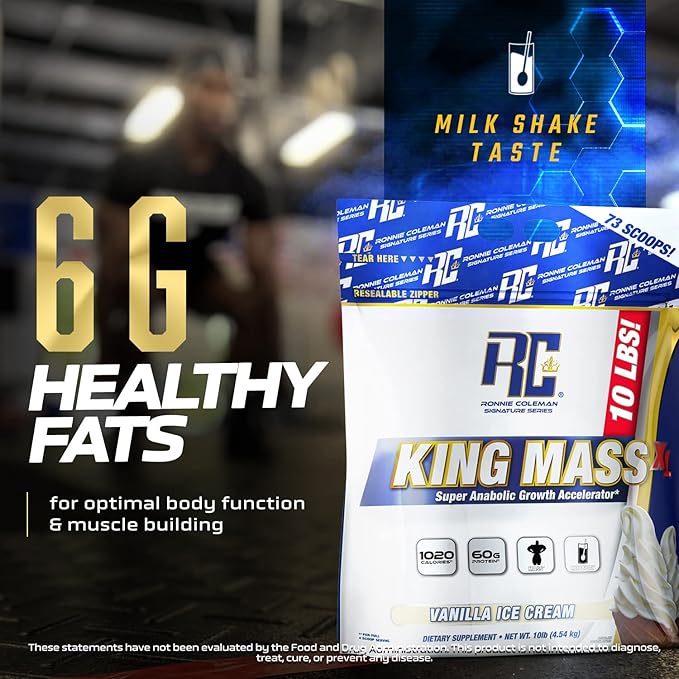 Ronnie Coleman Signature Series King Mass XL Mass Gainer Protein Powder ??Vanilla Ice Cream Weight Gainer with 60g Protein, 180g Carbohydrates, 1,000+ Calories, Creatine & Glutamine ??10 Pound