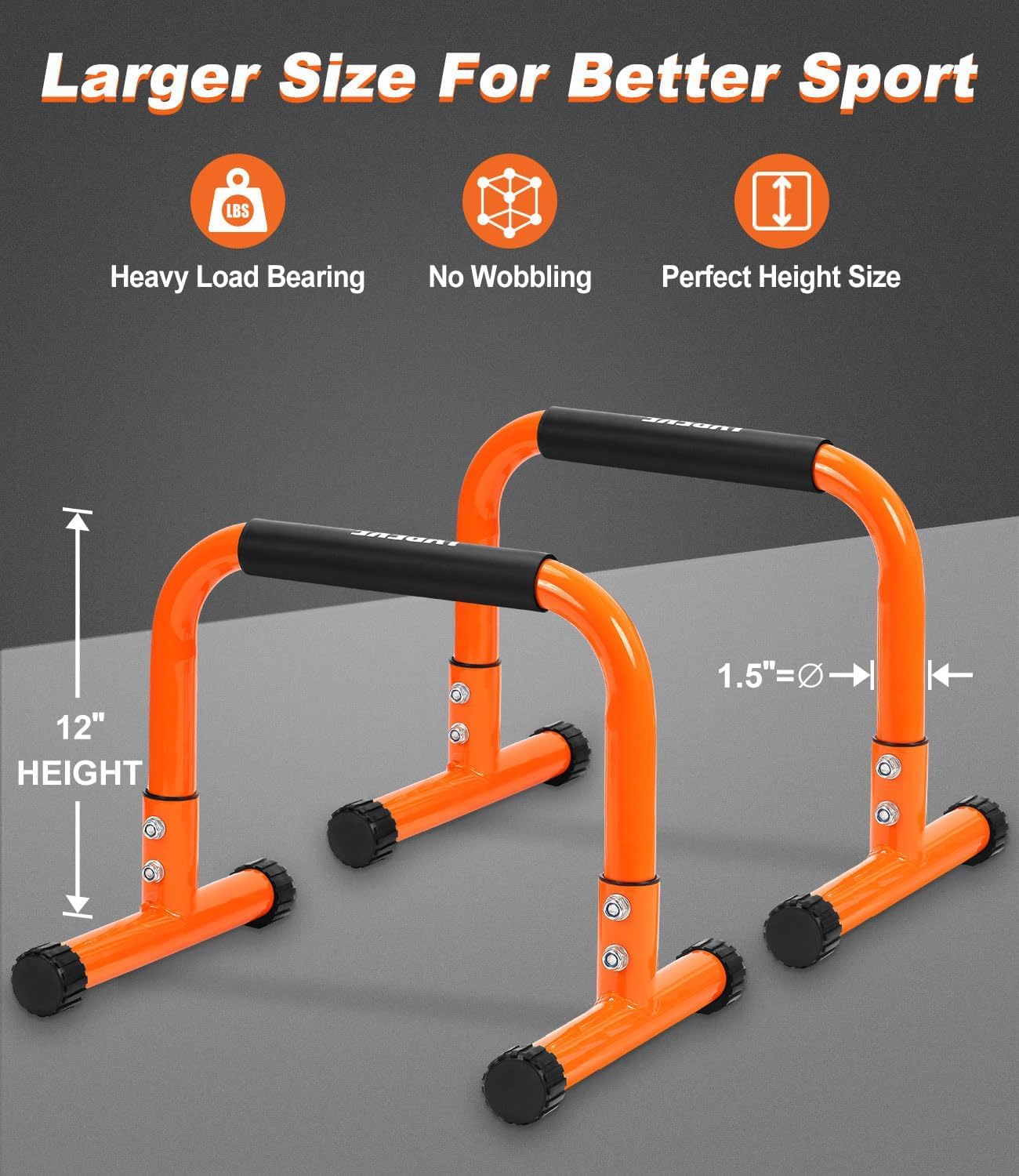TABEKE Push Up Bar, 12 Inch High Non-Slip Parallettes Bars & Dip Bars With Foam Handles, Heavy-Duty No Wobbling Calisthenics Equipment For Handstand, L-Sit, Gymnastics, Strength Training Home Gym Use