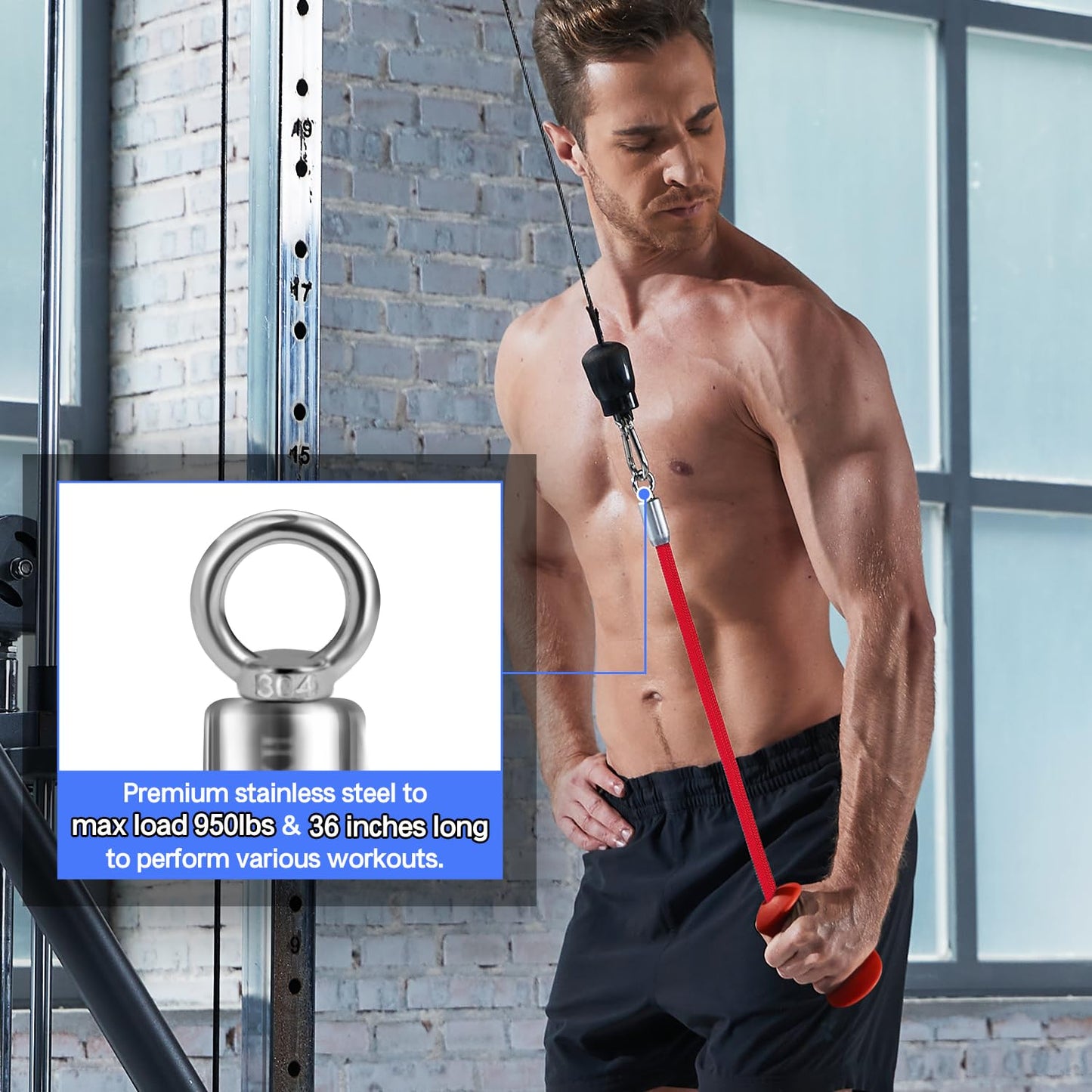 HXD-ERGO Ergonomic Tricep Rope of 2, Tricep Pull Down Attachment with Ergonomic Grip for Cable Machine - Single Arm Tricep Pull Down Cable Attachment for Gym（Red 2 pcs）