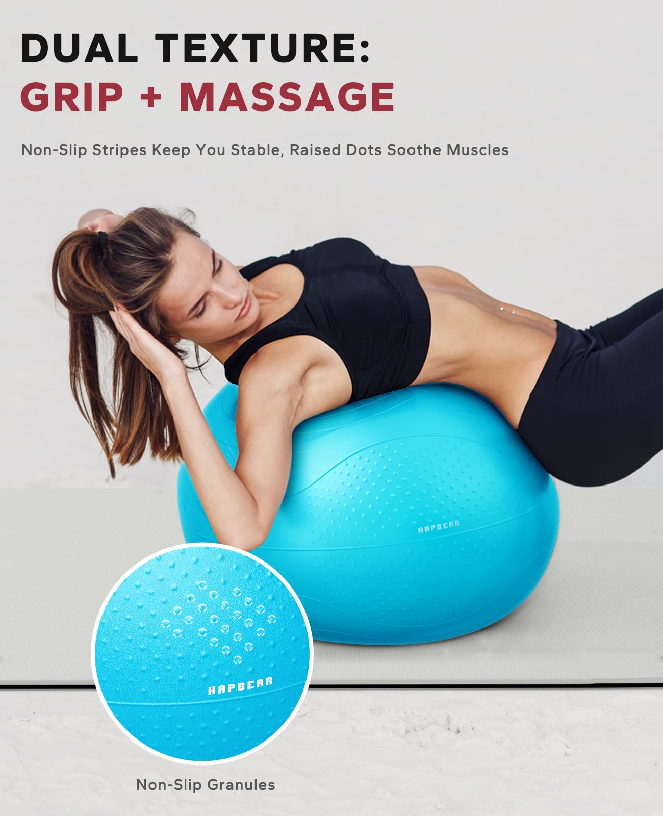 HAPBEAR Exercise Ball (22''/26''/30'') - Anti-Burst Slip-Resistant Yoga/Pilates Ball for Core Training & Posture Improvement, Home Gym/Rehab/Pregnancy Ball, Quick Pump & 3 Resistance Bands Included