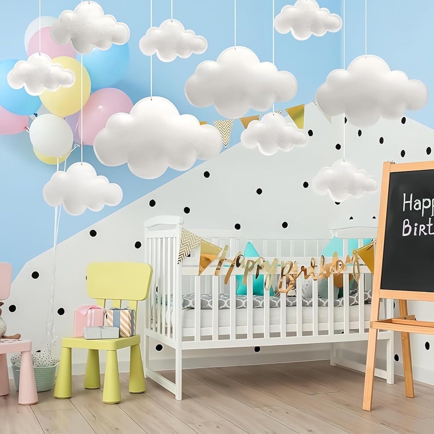 Skiennix 3D Cloud Decorations - Hanging White Felt Clouds for Nursery & Party Decor | 10-Piece Set