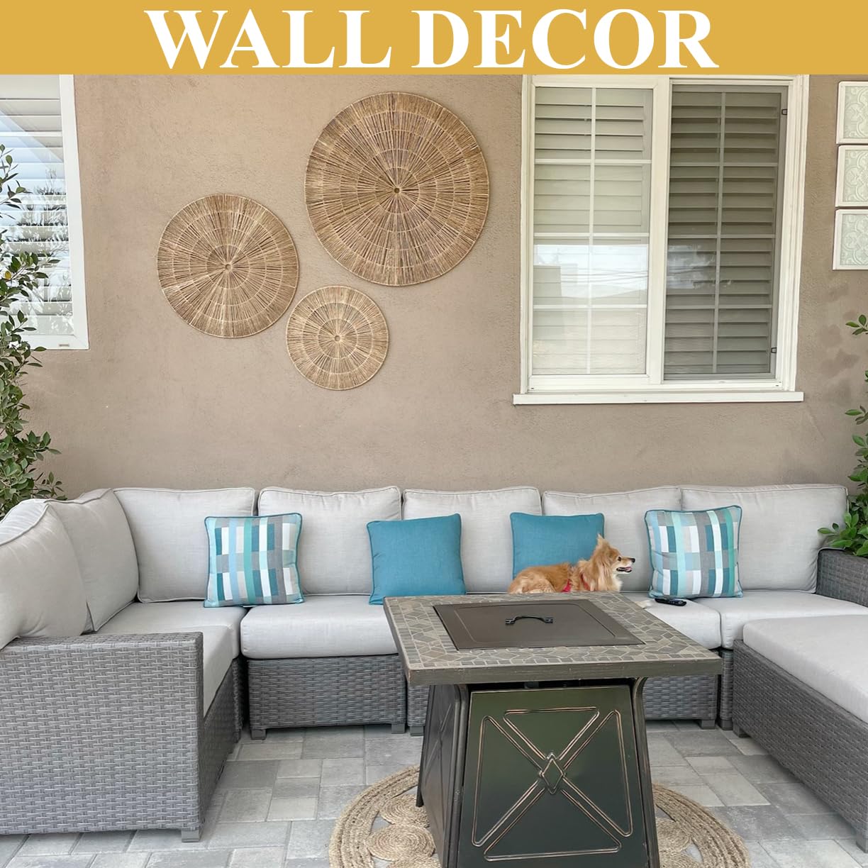 KOLWOVEN 29 Inch Wicker Wall Decor, Set of 3 Wall Basket Decor Diameter 29",23",18",Woven Wall Decor, Boho Above Bed for Bedroom, Living Room or Dining Room (Set 3)