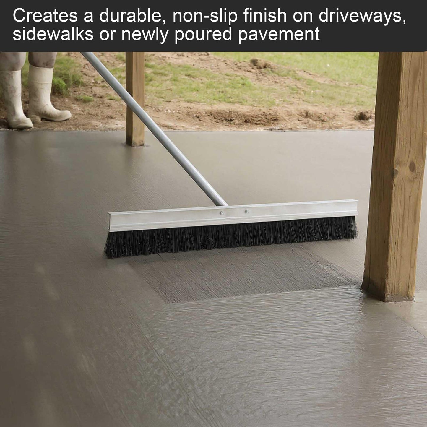 Hushee Aluminum Backed Concrete Broom, Concrete Broom Finishing with Clevis Handle Bracket, 48-inch for Driveways, Sidewalks, Wet Concretes(Plastic Filament)