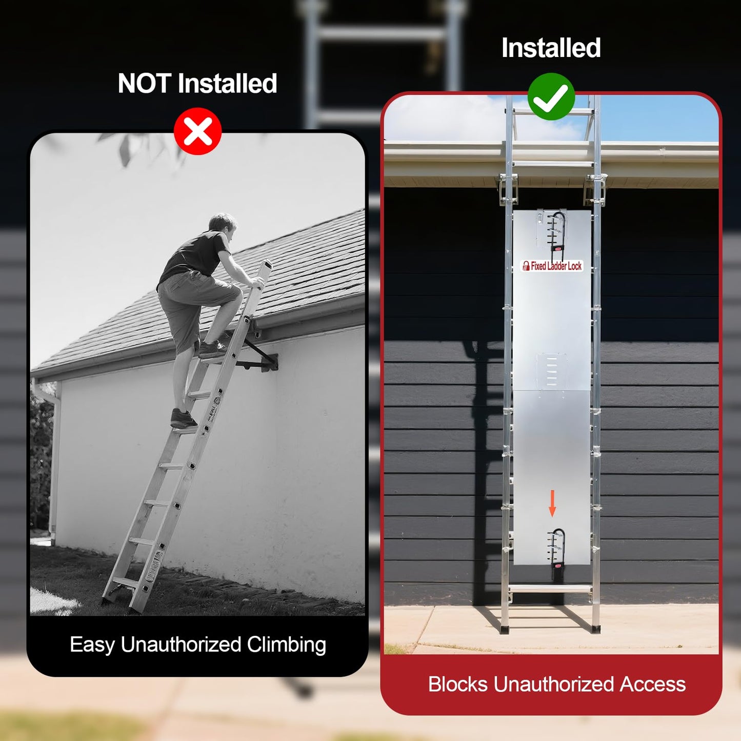 Upgraded 2-Section Anti-Climb Fixed Ladder Safety Guard – Covers 38"-75" Ladder with 2 Locking Mechanisms, Heavy Duty Roof Hatch Access Outdoor Ladder Lockout Safety Device