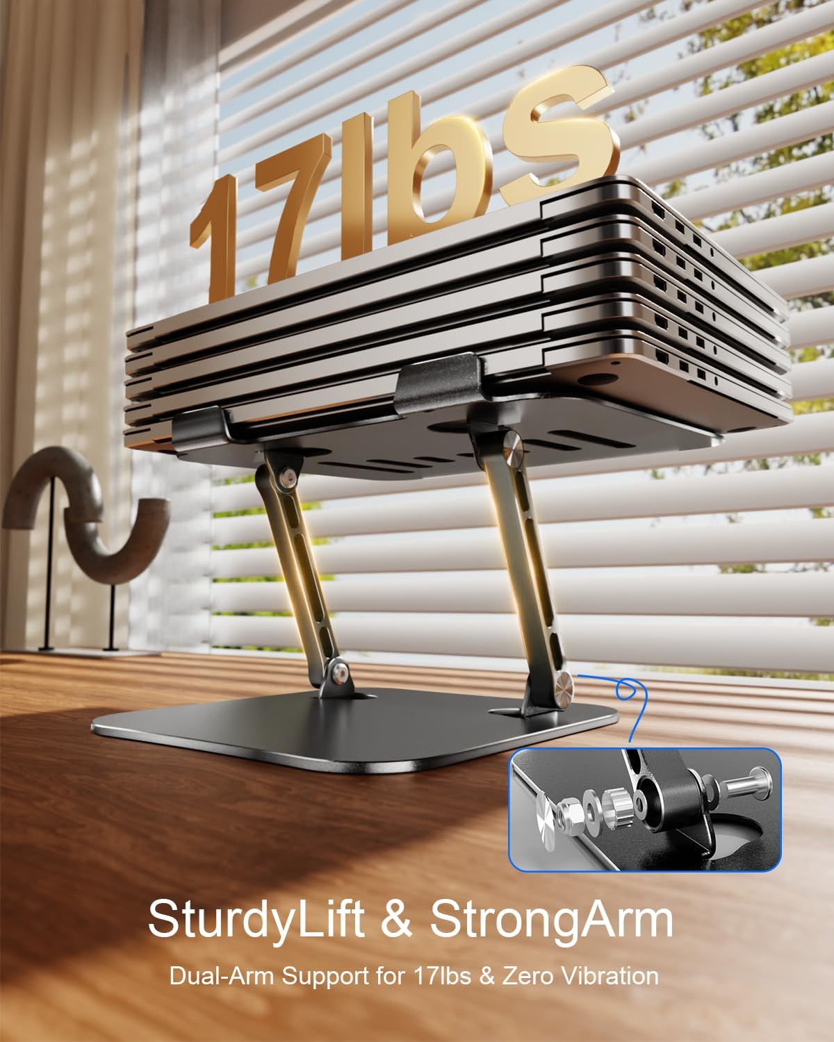 LINTYLE 1017 Inch Adjustable Laptop Stand, Aluminum Portable Laptop Riser for Desk Foldable, Ergonomic Computer