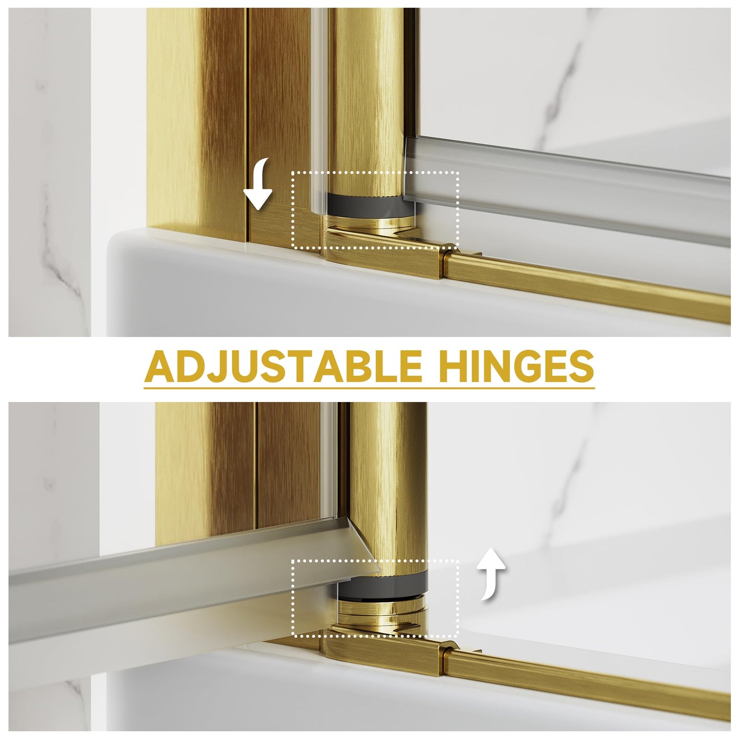 Pivot Shower Door 36" W x 72" H, Semi-Frameless Brushed Gold Shower Glass Door with 6mm SGCC Clear Tempered Glass, Reversible Design, Waterproof Seal, Anti-Fog & Easy Clean Coating