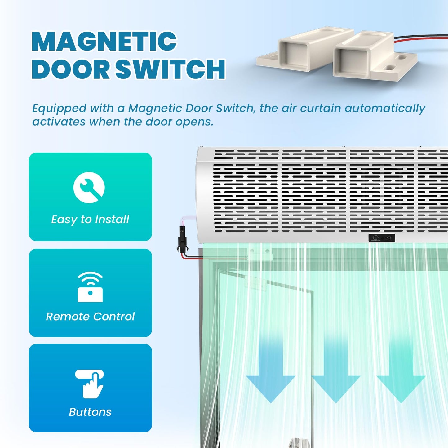 Crispaire 36 Inch Air Curtain Fan – Wall Mounted Air Door with Magnetic Door Switch, Dual Speed Control, 1527 CFM / 2559 FPM, Commercial Grade Indoor Fan for Doors – 180W, 110V