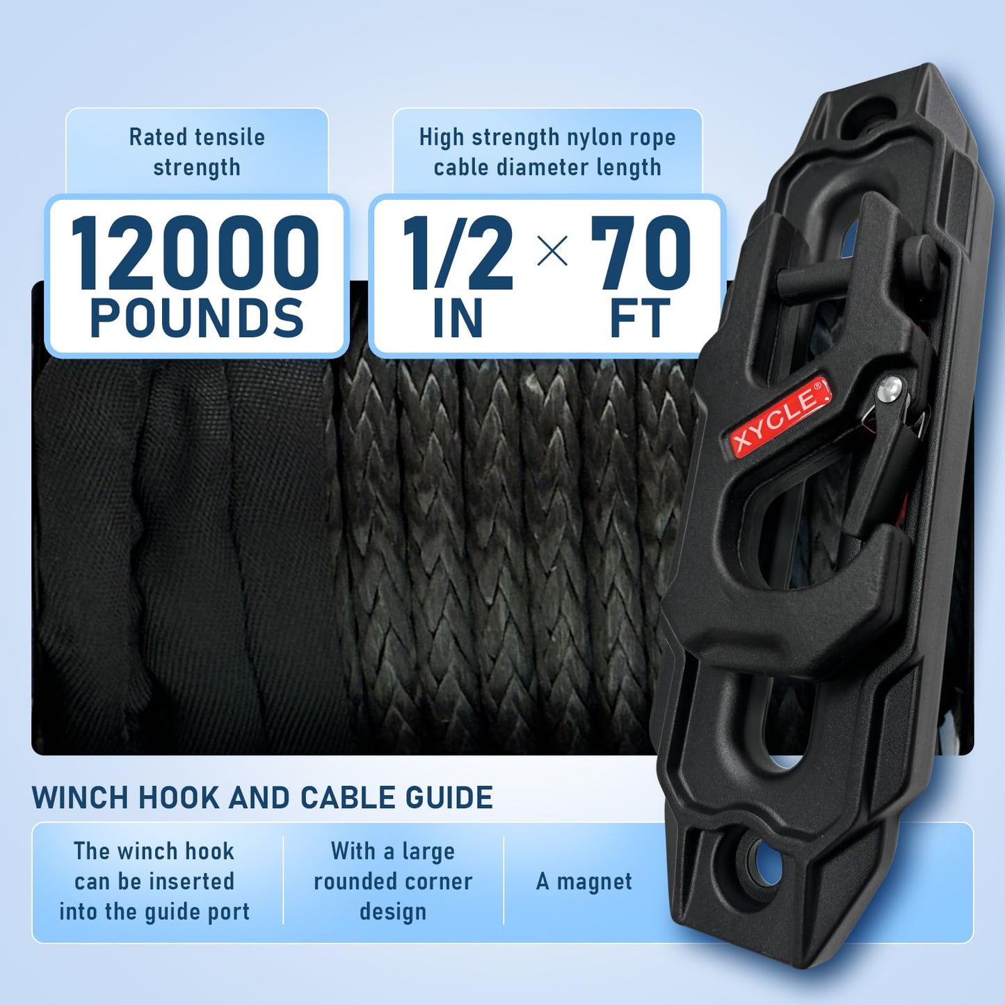 XYCLE 12000lbs Electric Winch 12V IP68waterproof Off-Road Vehicle Rescue winchs with2wireless Remote Controls and1/2"Synthetic Rope Suitable for Towing SUVs,Loggers,Trucks,Trailers,Jeeps,4WD(Black)