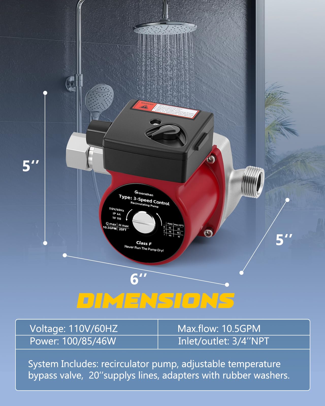Moonshan Instant Hot Water Recirculating Pump with 304 Stainless Steel Adjustable Bypass Valve Water Recirculating System for Tank Water Heaters (2025 Upgraded)