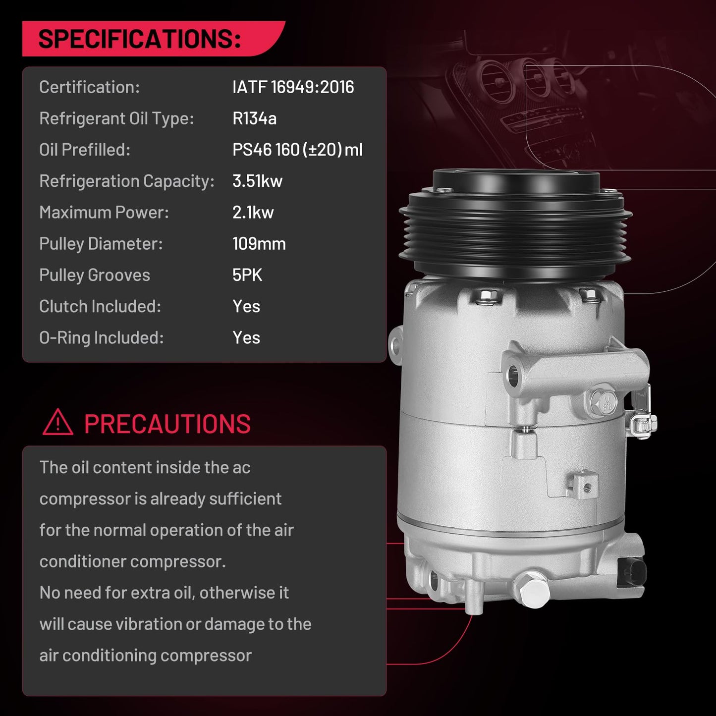 BDFHYK 158271 Air Conditioning A/C Compressor Compatible with Chevy Cruze 2012 2013 2014 2015 2016 L4 1.4L, Cruze Limited 2016 L4 1.4L
