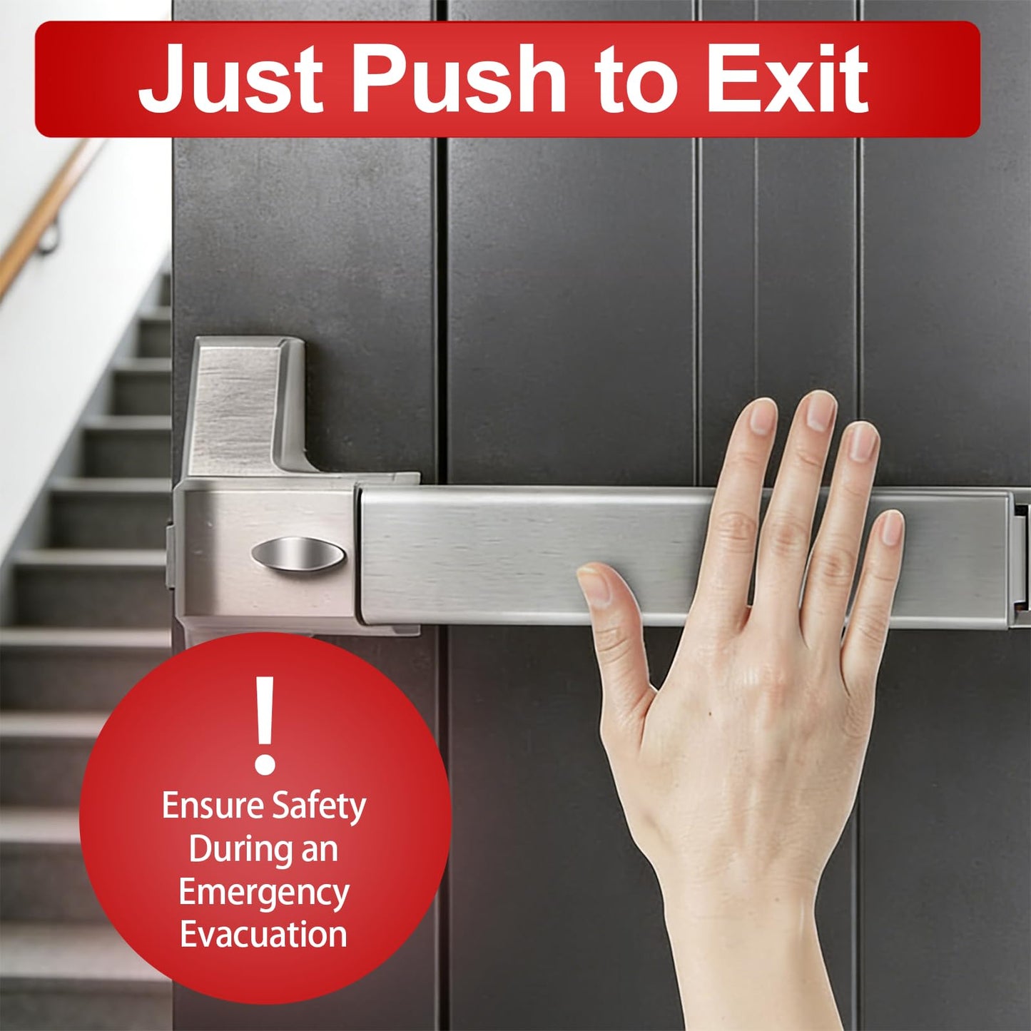 Push Bar Panic Exit Device with Handle, 31 Inch Aluminum Emergency Exit Door Hardware with 6 Keys, Commercial Emergency Door Lock Fits 31"-47" Wood & Metal Doors, Left/Right Compatible