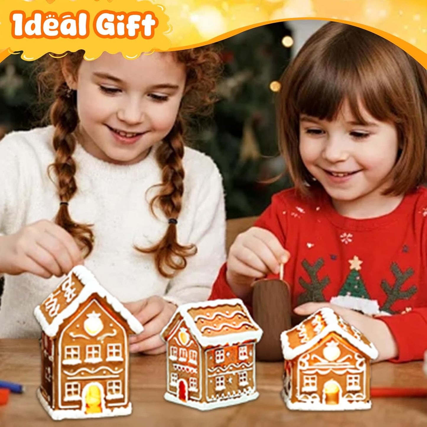 Skiennix Christmas Gingerbread House Kit - 3PCS Resin Mini Village Decorations for Home Decor