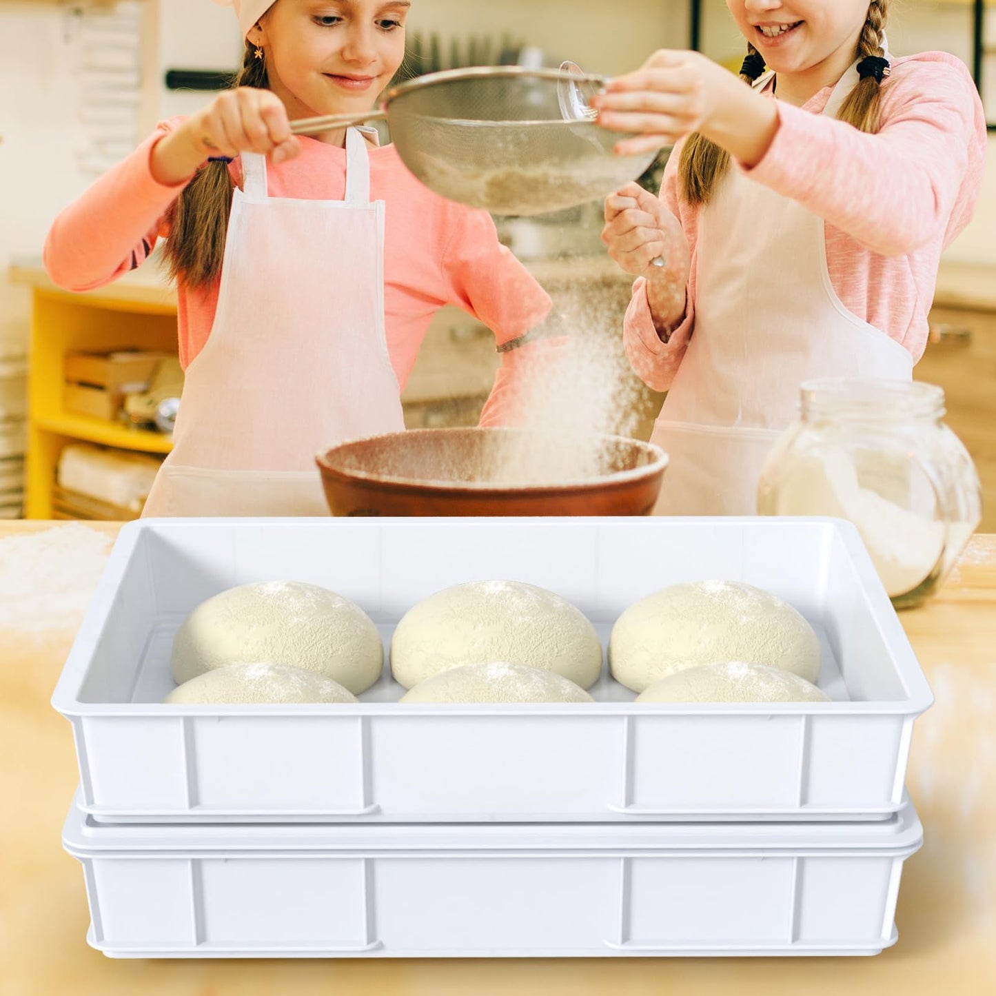 Morcte 2-Pack Commercial Dough Proofing Box Tray with 2 Lids, Stackable Pizza Proofing Dough pan with lid