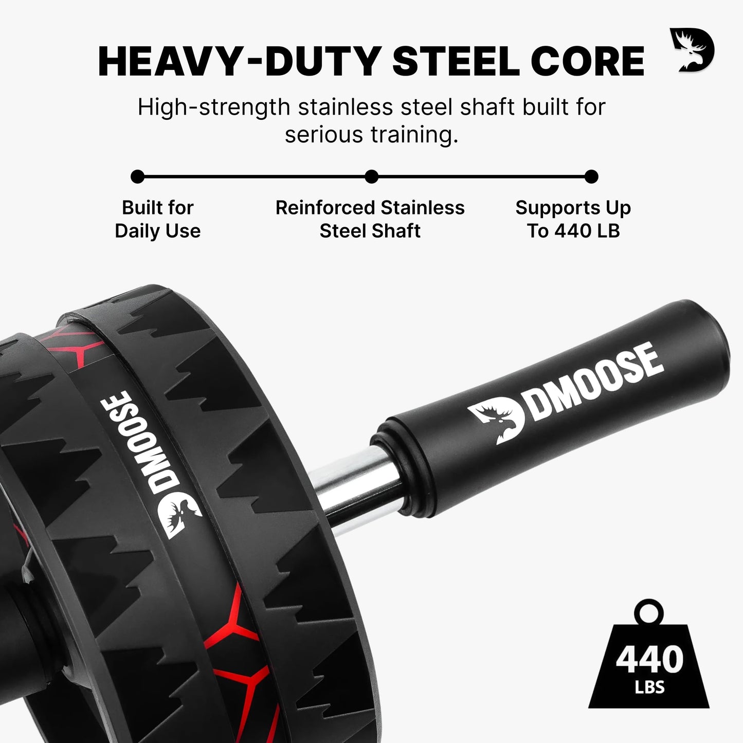 DMoose Fitness Ab Roller Wheel for Core Strength Training - 3.2 Inch Dual-Wheel Ab Wheel Roller, 440lb Stainless Steel Shaft, Non-Slip EVA Handles, Abdominal Workout Equipment for Home Gym Men & Women