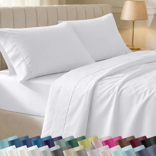 California Design Den King Sheet Set - 100% Soft Cotton, 400 Thread Count, Silky Smooth Sateen - White