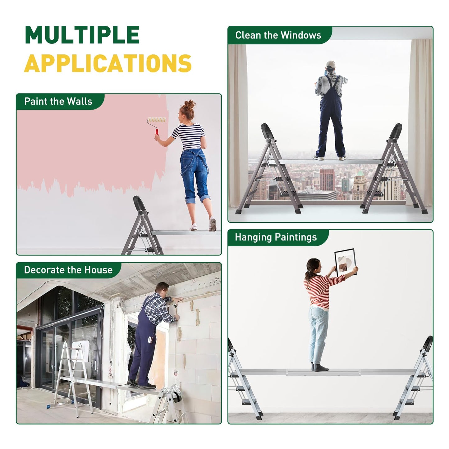 Aluminum Telescoping Plank, 6-9Ft Aluminum Work Platform, 440Lbs Capacity, 12.5 Inch Width, Scaffold Plank w/Skid-Proof Surface