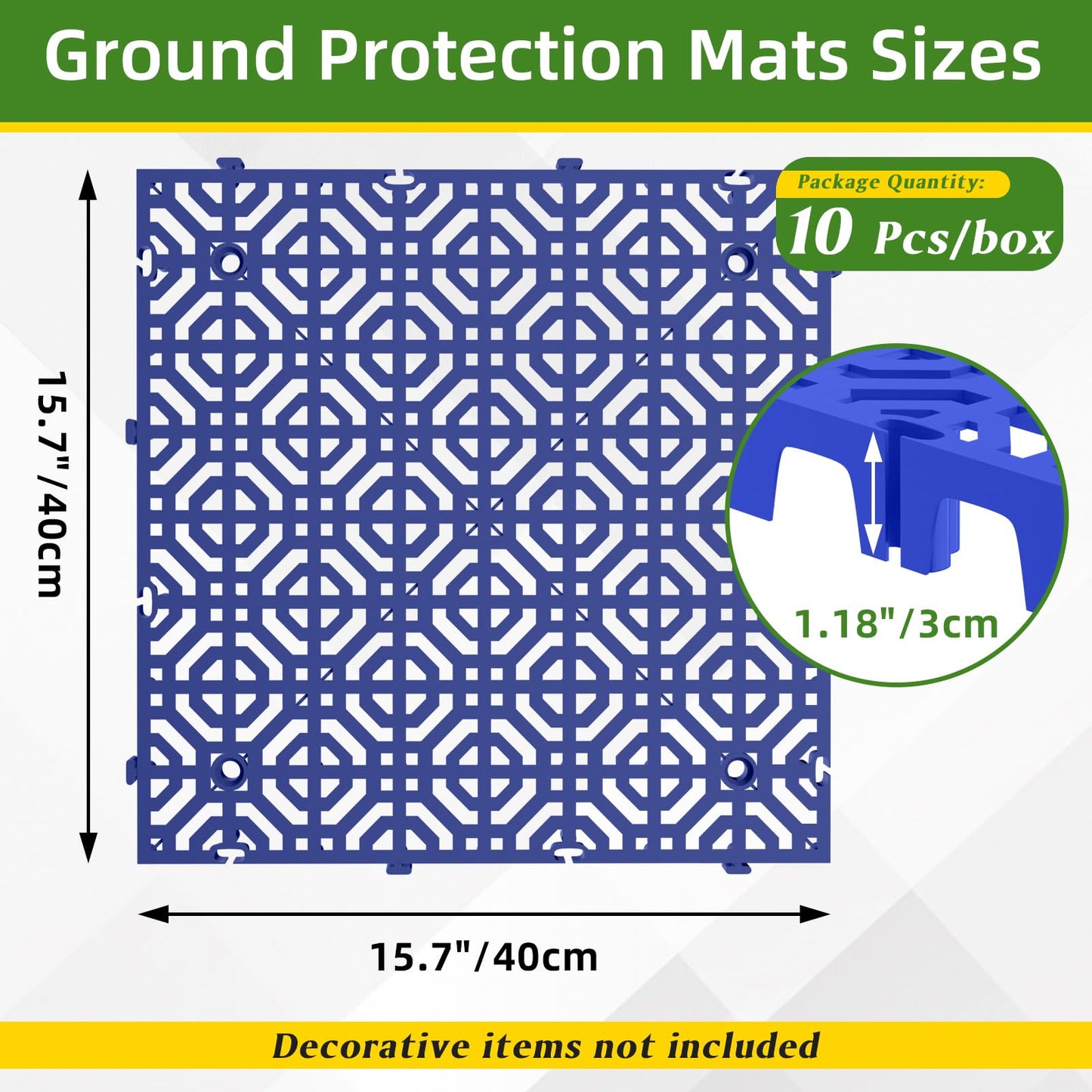 10 Pcs 15.7" x 15.7" Heavy Duty Ground Protection Mats, Interlocking Non-Slip Floor Mat, Heavyweight Gravel Grid Drive on Lawn, 6613 lb Load Permeable Paver for Parking, Outdoor Event Flooring, Blue