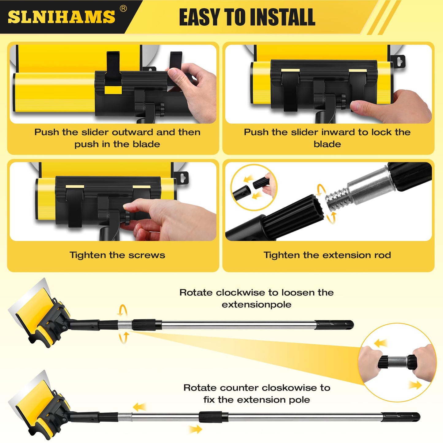 SLNIHAMS Drywall Skimming Blade Set with Replaceable Blades – 5 Stainless Steel Blades (16"-32"), 29"-47" Telescoping Handle & Grip Adapter – Professional Wall Finishing Tools for Smooth Coating