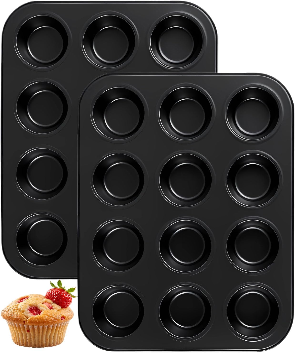 Yoehka Nonstick Muffin Pan Set - 2 Pack Standard 12-Cup Baking Tin for Perfect Cupcakes