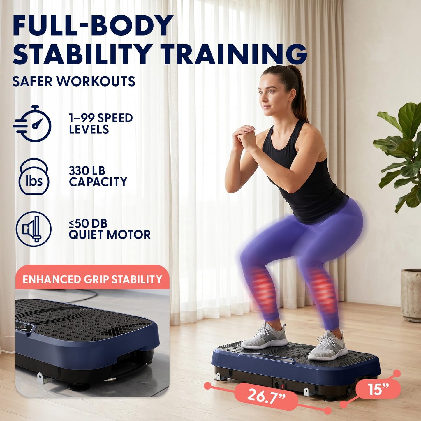 SQUATZ Vibration Plate Exercise Machine, Vibration Plate with Handles and 1-99 Speed Levels, 10 Preset Programs, Quiet Low-Impact Home Fitness Platform with Remote Control, Portable Design, Blue