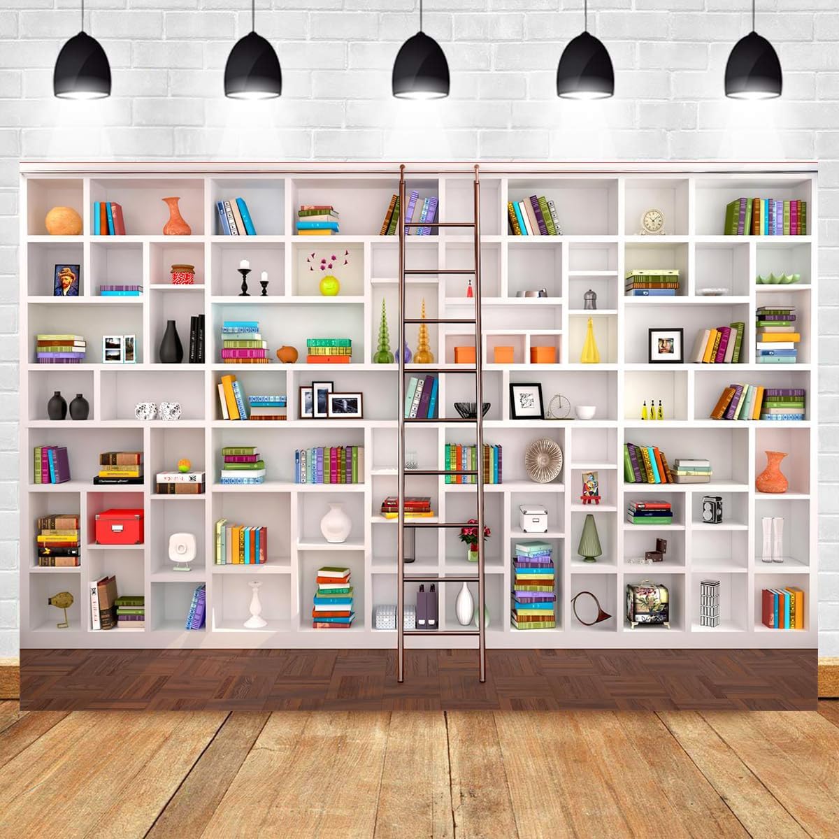 CapiSco 7x5FT White Bookshelf Photography Backdrop Bookcase Library Photography Background for Office & Home Office