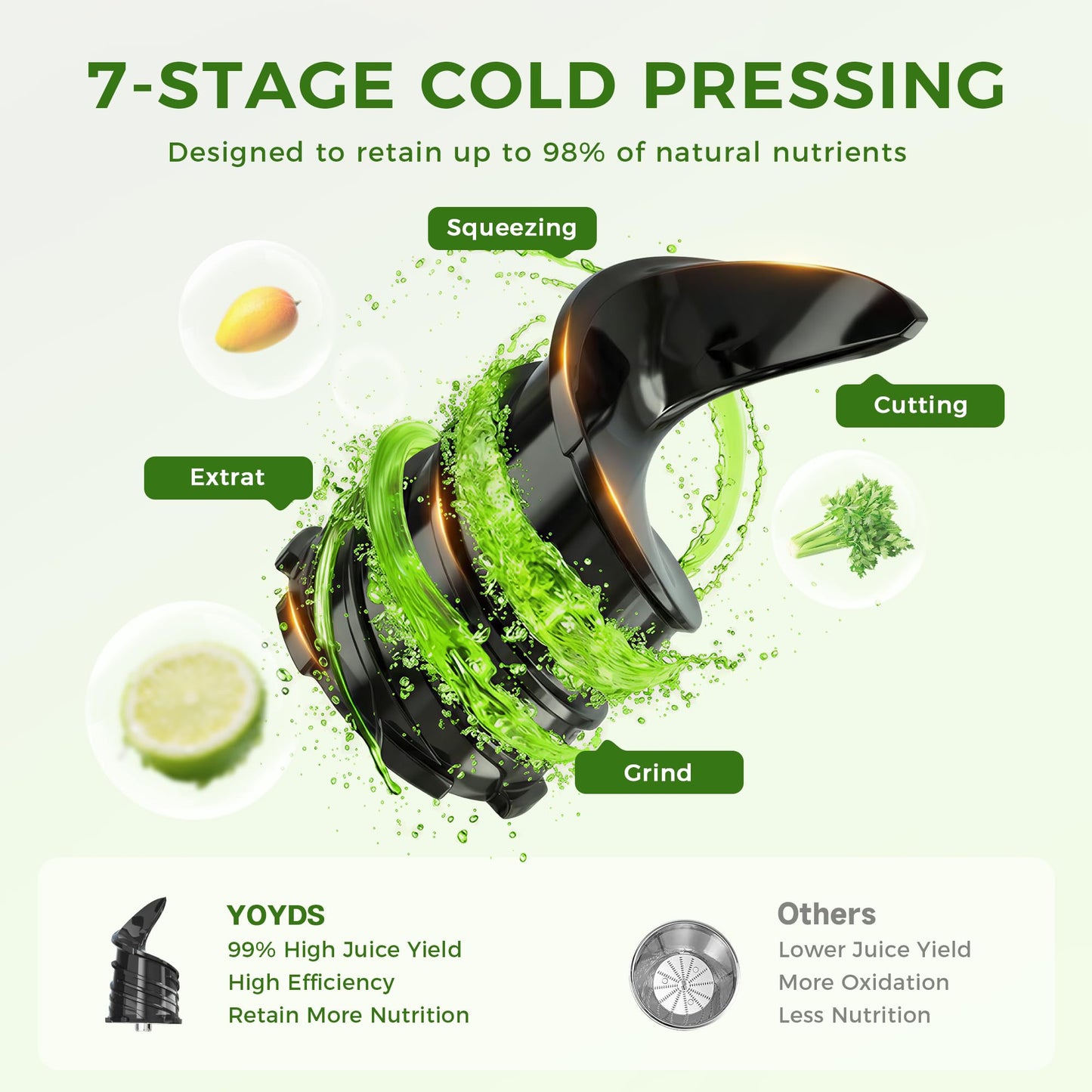 Cold Press Juicer, 5.5inch Wide Feed Chute Slow Juicer Machine, Masticating Juicer for Whole Vegetables & Fruits, Black