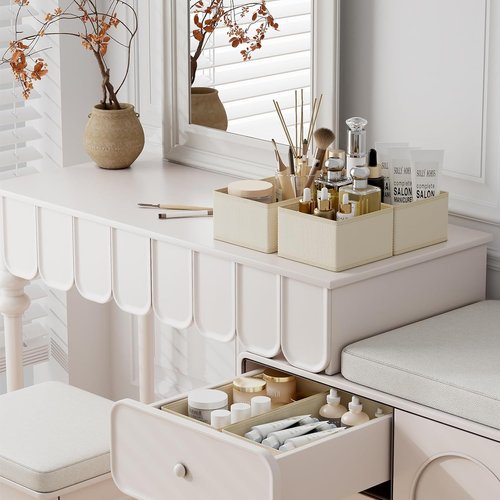 DIMJ Drawer Organizer - 12 Pack Foldable Fabric Storage Bins for Clothes & Baby Items | Beige
