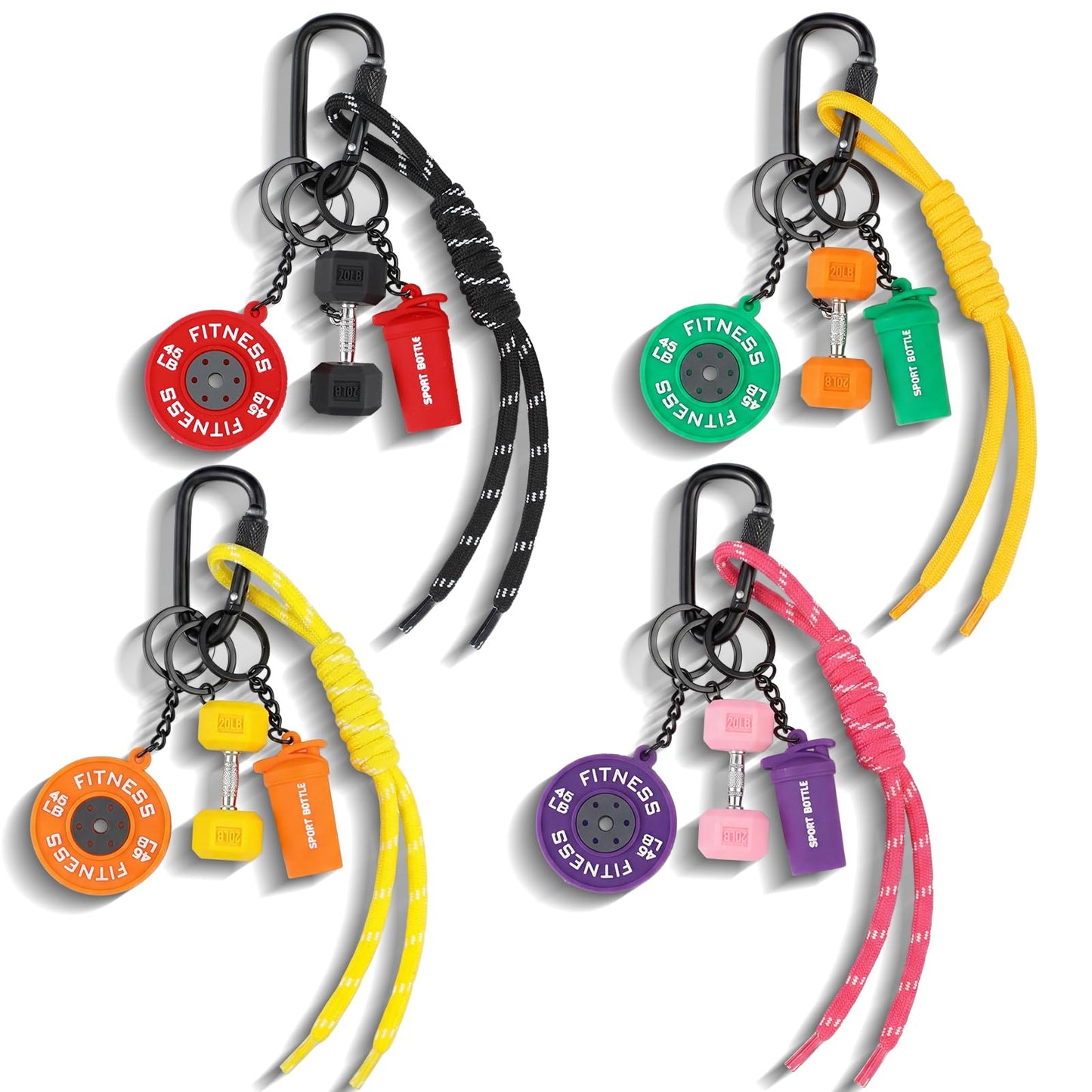Nosiny 4 Pcs Gym Keychains Dumbbell Weights Keychain Set Gym Bag Purse Charms Fitness Accessories for Women and Men, Cute Car Key Chains for Backpack Purse Water Bottles Workout Gifts
