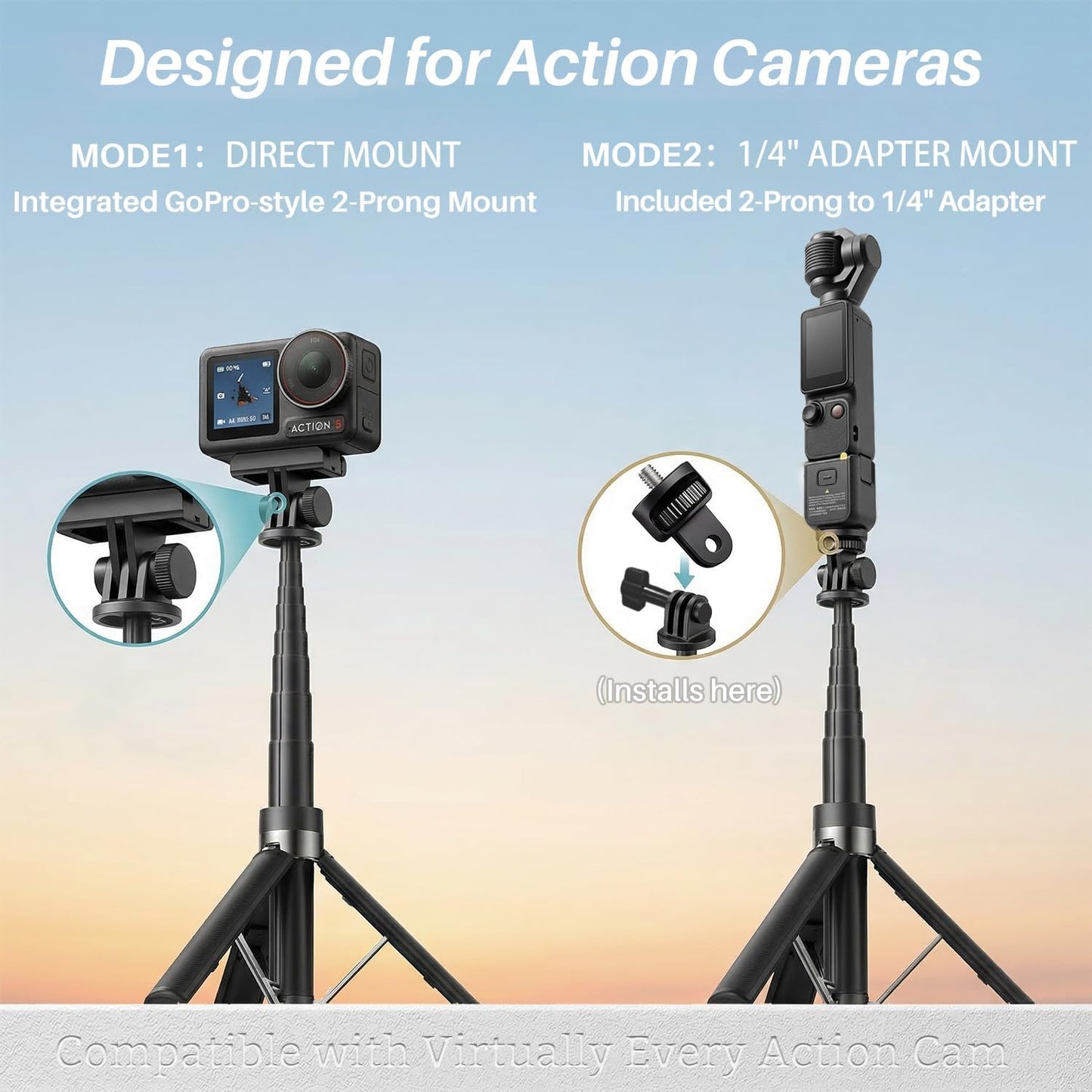 Repmidfer 29'' 3 4, 360 Extendable Selfie Stick Tripod Kit for DJI Osmo Pocket Portable Anti-Drop Tripod Stand w Neck
