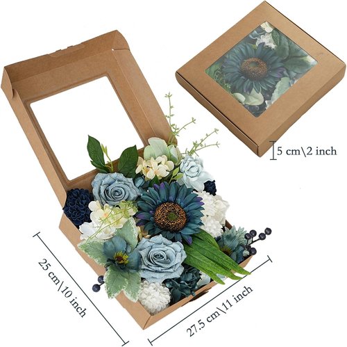 Idyllic Blue Artificial Flower Box - Elegant Wedding Table Centerpiece | Ready-to-Use Party Decor