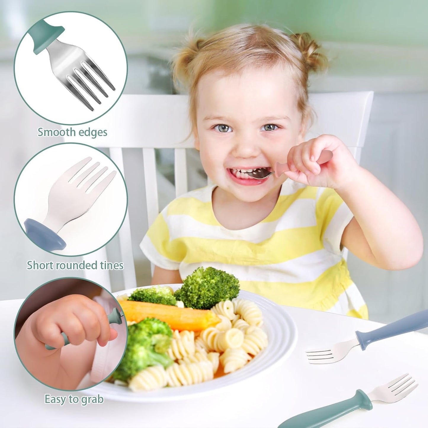 Pimoys Stainless Steel Toddler Forks - 6-Pack Baby Utensils with Plastic Handles | Dishwasher Safe