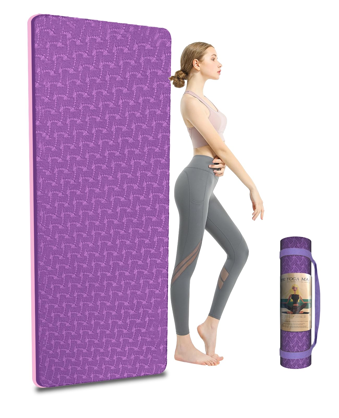 QMKGEC Yoga Mat 1/3" (8mm) Thick Non-Slip, Women Men Fitness & Exercise Mat, 72"Lx24"W Eco-Friendly TPE Workout Mat with Carrying Strap for Yoga, Pilates, Home Gym, Floor Exercises