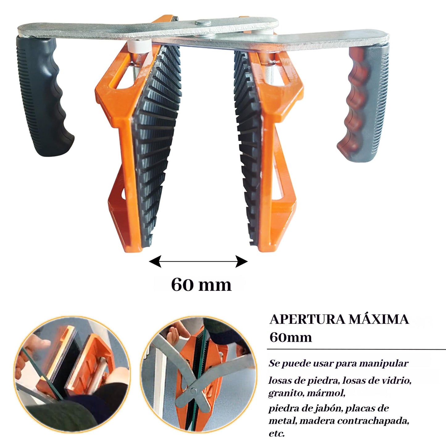 Maisutseb 2 PCS Double Handed Stone Carrying Clamps 880 LBS Heavy Duty Granite Panel lifting Transporting Tools with Non-slip Handles Panel Carriers for 2.36in(60mm) Marble Slab Glass Plywood