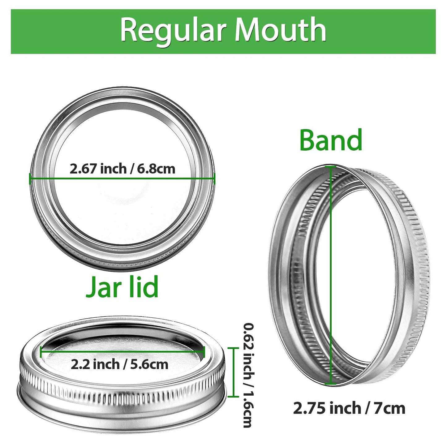 Patelai 100 Pcs Regular Mouth Canning Lids with Rings 70mm Mason Jar Lids with Bands Split Type Mason Canning Jar Rings, Food Grade Material, Leak Proof, Airtight
