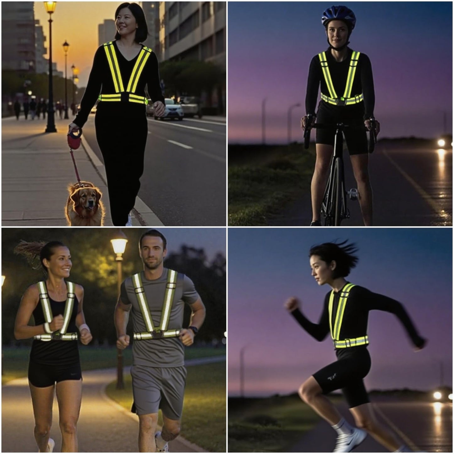 YUNLOVXEE Reflective Strap Safety Vest Gear - 2-10 Pack Adjustable High Visible Reflective Running Gear for Women Men Night (Black x2)
