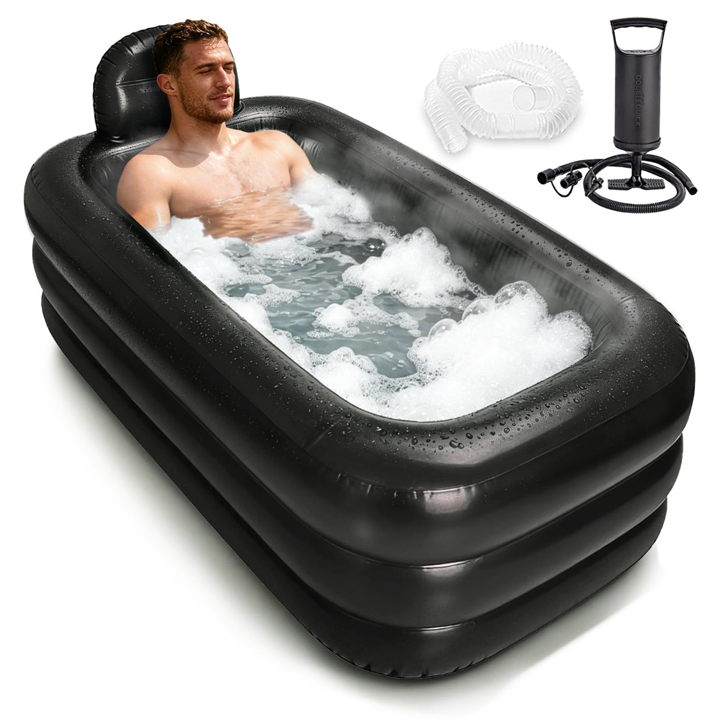 Nevife Inflatable Ice Bath Tub for Adults- Blow Up Bathtub with Cover&Comfort Floor,Foldable Tub for Shower, Spa, Ice Baths, Camping-Includes Hand Pump, XL (63x35.4x19.7 inches)