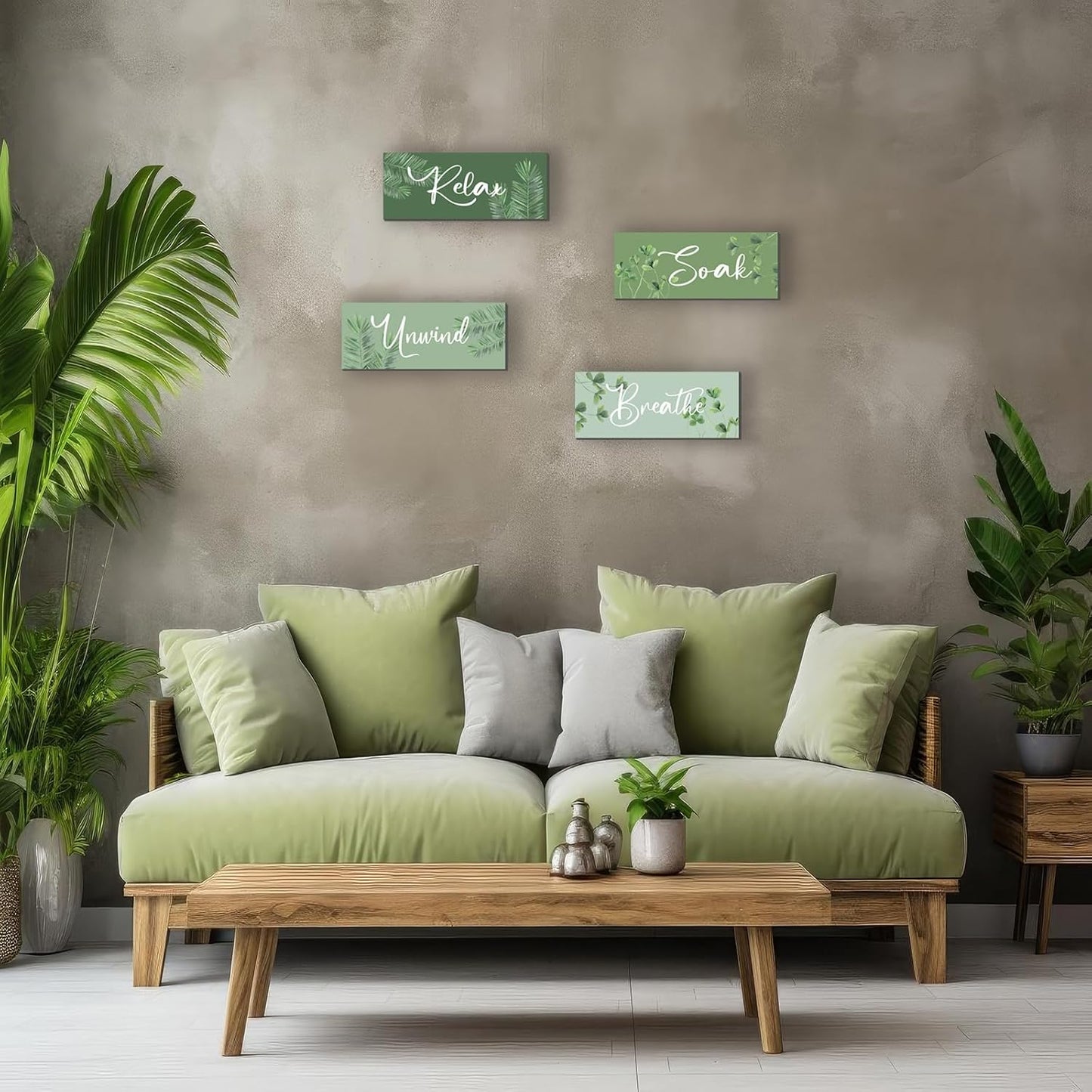 ONIZHITY Sage Green Bathroom Wall Decor - Relax, Soak, Unwind Wooden Signs | Rustic 10x4 Inch Home Accent