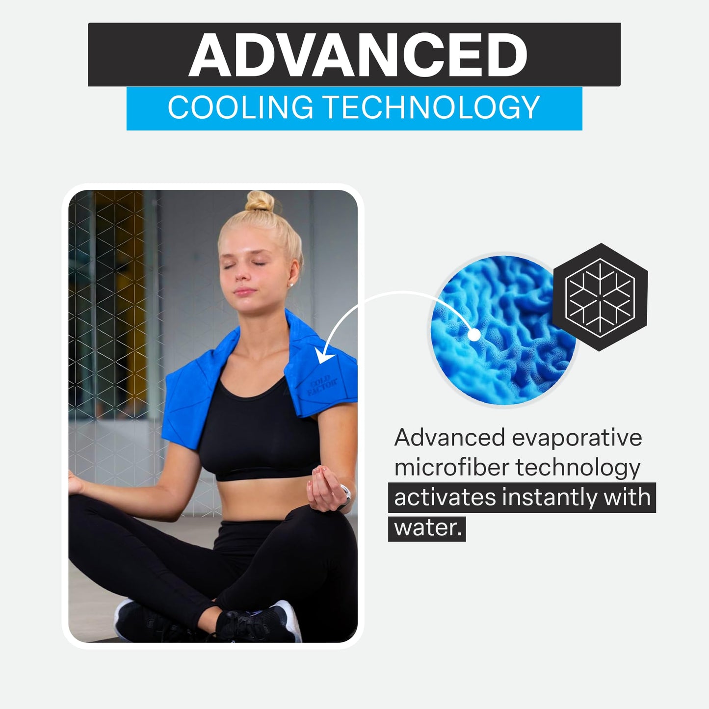 COLD FACTOR Cooling Towels for Sports, Cooling Neck Wraps – Cold Towel for Running, Workout & Outdoor Use, with UPF 50+-Soft, Chill Pad, Reusable Cooling Neck Towel, 13"x29.5" - 1 Pack (Blue)