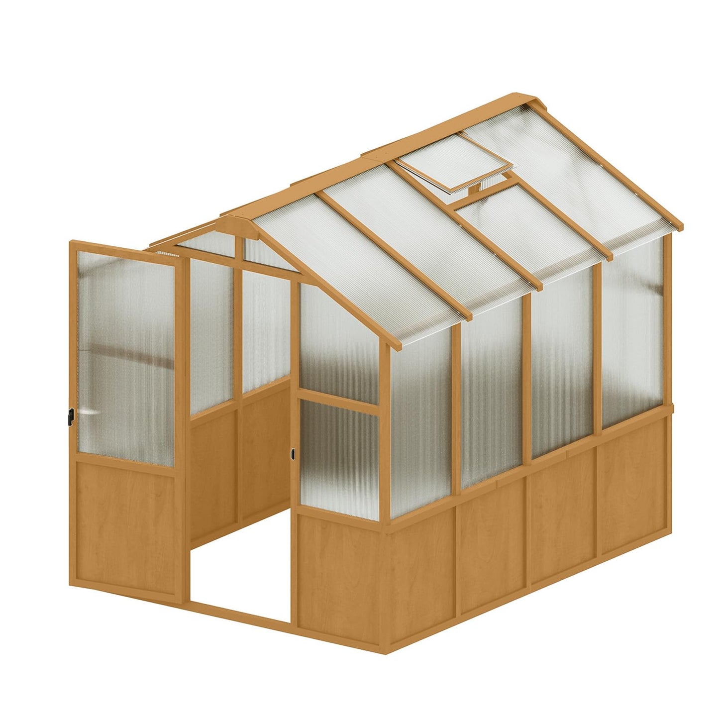 GDFStudio 6x8 FT Wooden Greenhouse for Outdoors, Walk-in Green House Kit with 6mm Polycarbonate Panels, Lockable Door, Adjustable Roof Vents, Outdoor Greenhouses for Garden Backyard Patio Lawn, Wood