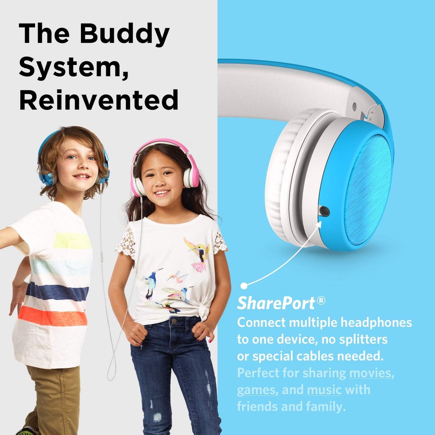 LilGadgets Connect+ Style On-Ear Kids Headphones with Microphone - SharePort Technology, SoftTouch Padding, Detachable