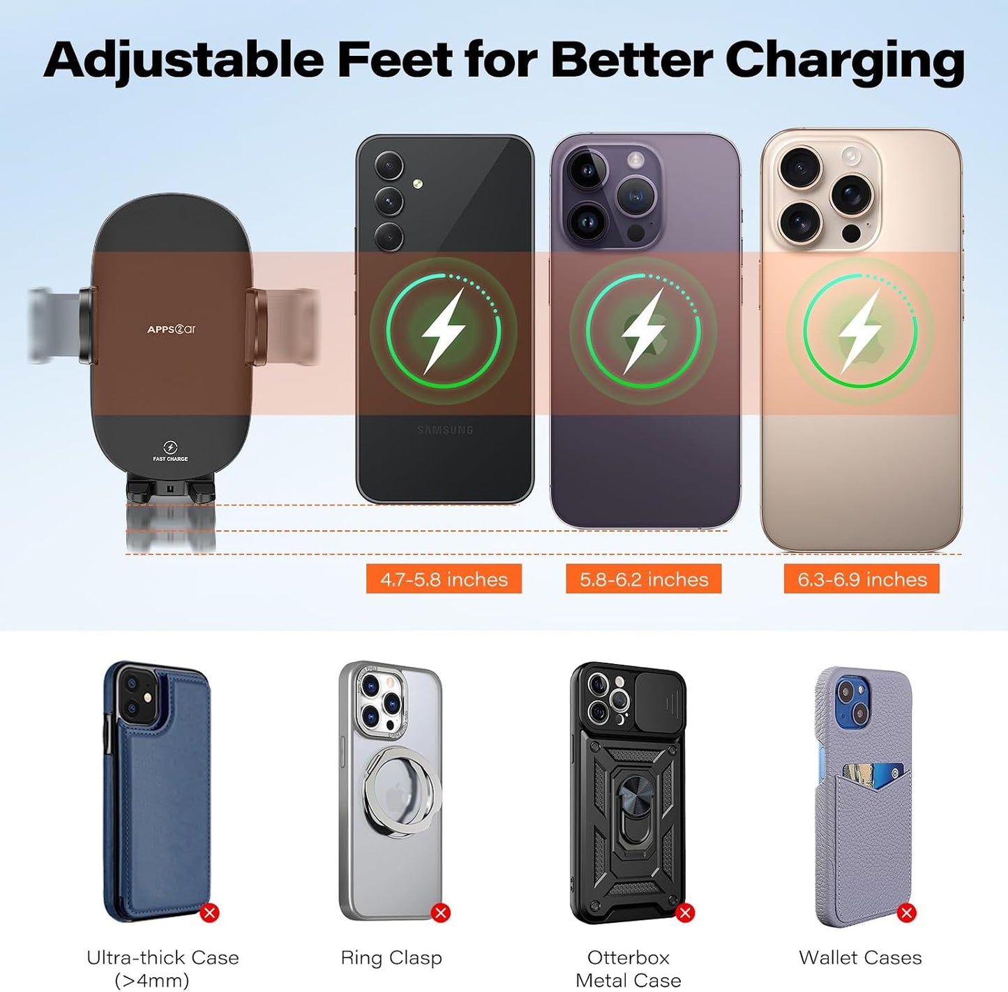 APPS2Car 15W Suction Phone Mount Wireless Car Charger, Dashboard Wireless Charger for Car, Compatible with iPhone