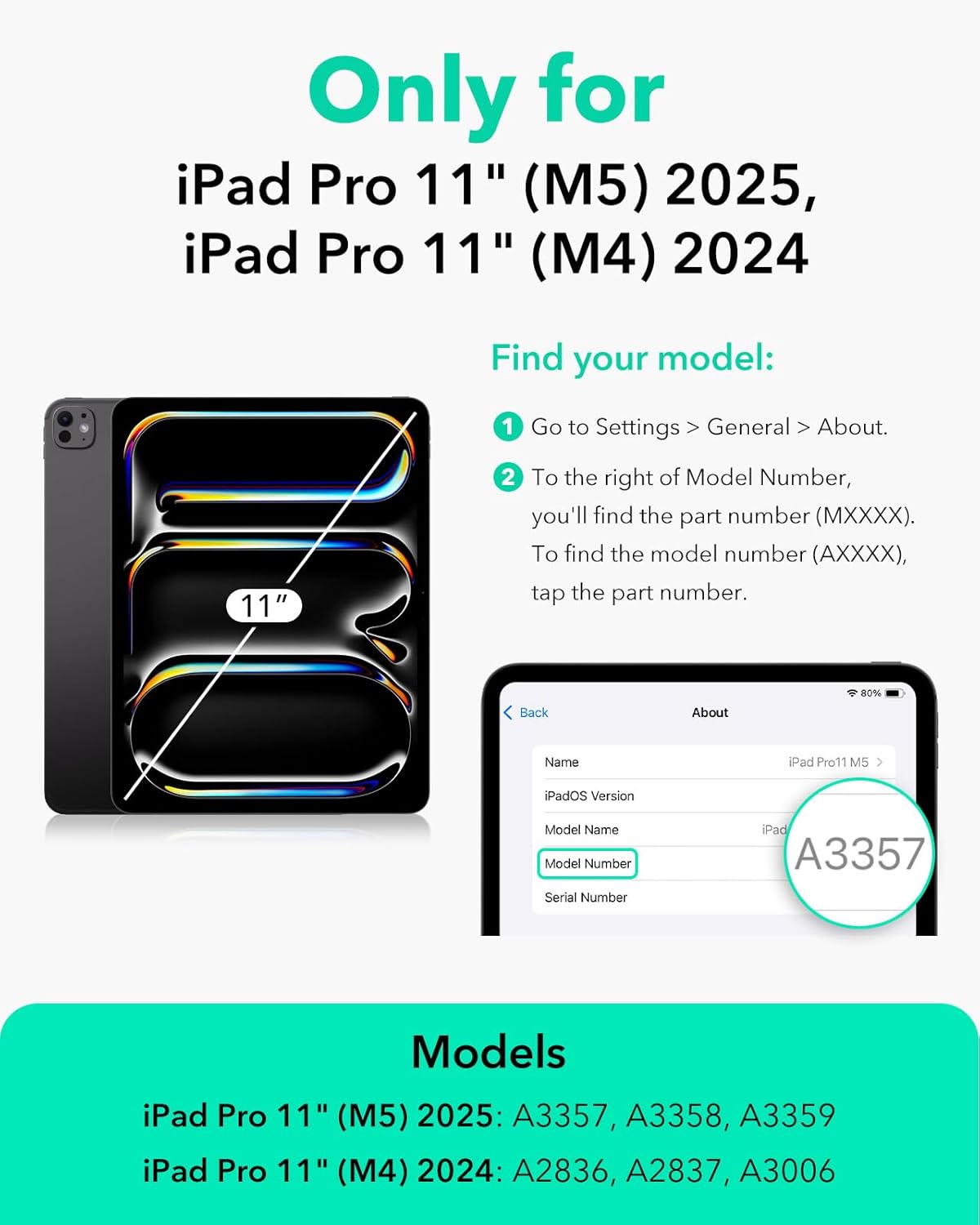 ESR 11 Inch (M5/M4) 2025/2024, for iPad Pro Case Vertical Stand Cover, Multi Stand Angles, Ultra-Stable Case